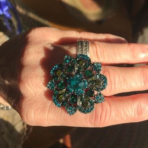 Vintage rhinestone ring aqua citrine 8